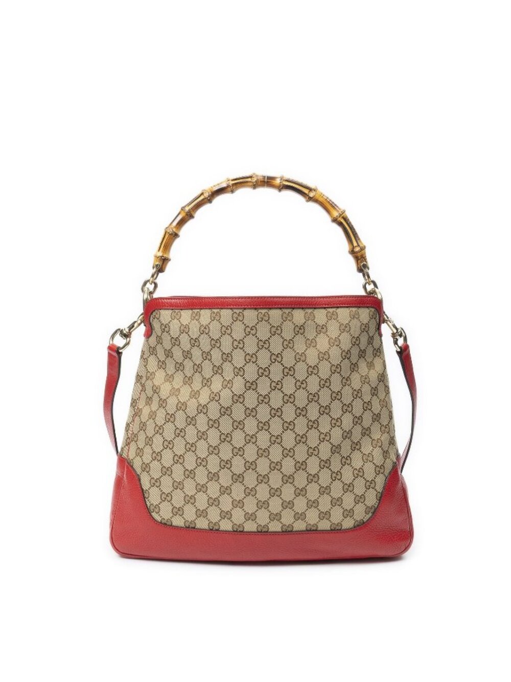 Gucci Diana Bamboo Hobo Beige Red GG Canvas